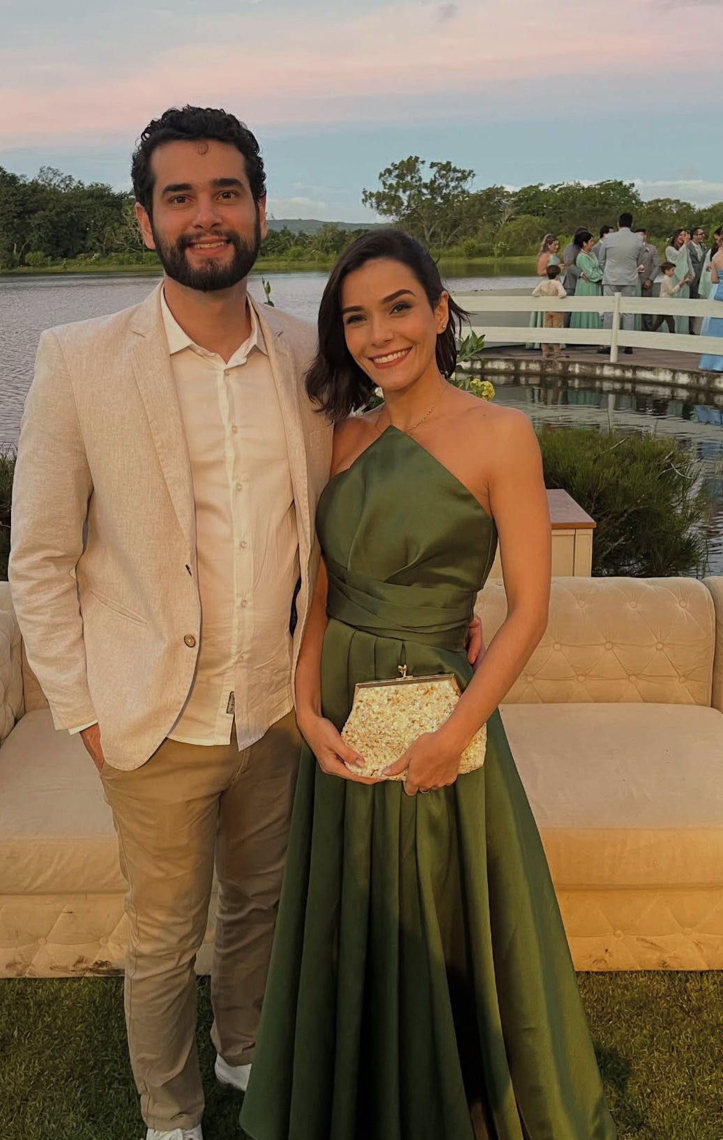 A Line Green Long Prom Dress Formal Wedding Guest Dress J8021