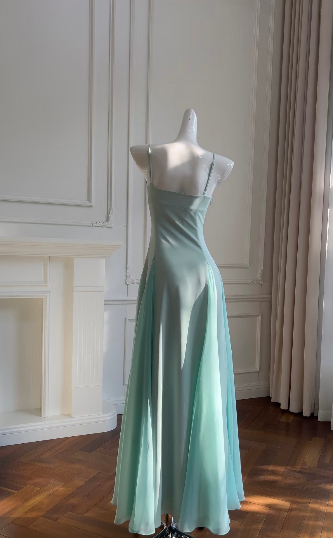 Spaghetti Straps A Line Chiffon Long Prom Dress J7985