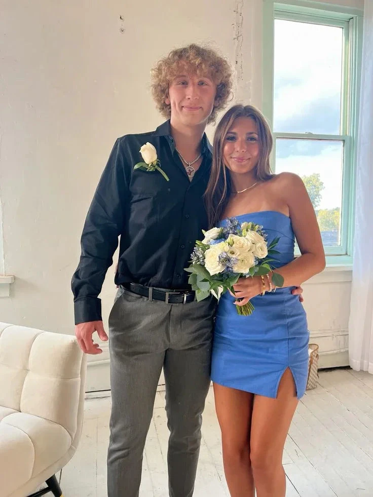 Elegant Blue Sheath Homecoming Dress Blue Cocktail Dress Y6548 by simplepromdress
