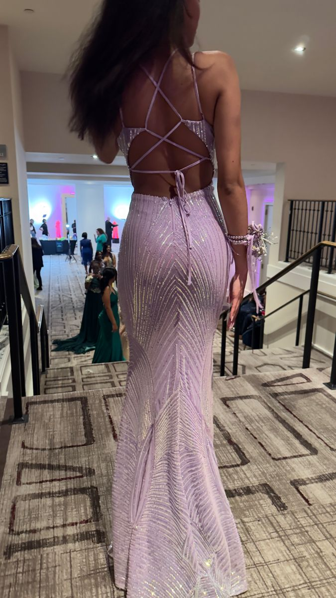 Luxury Lilac Spaghetti Straps Vneck Backless Evening Dress Mermaid Party Prom Dress - View 4 | FashionDia