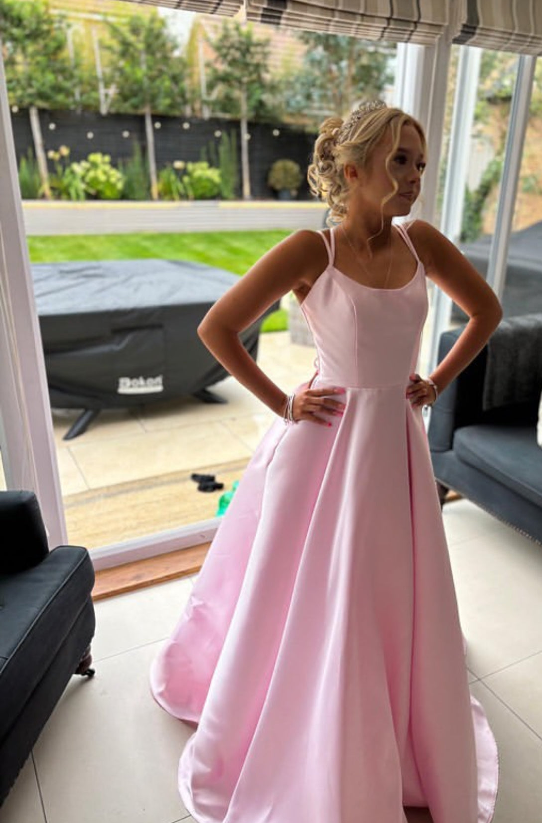 A Line Pink Long Prom Dress Satin Evening Dress J7864