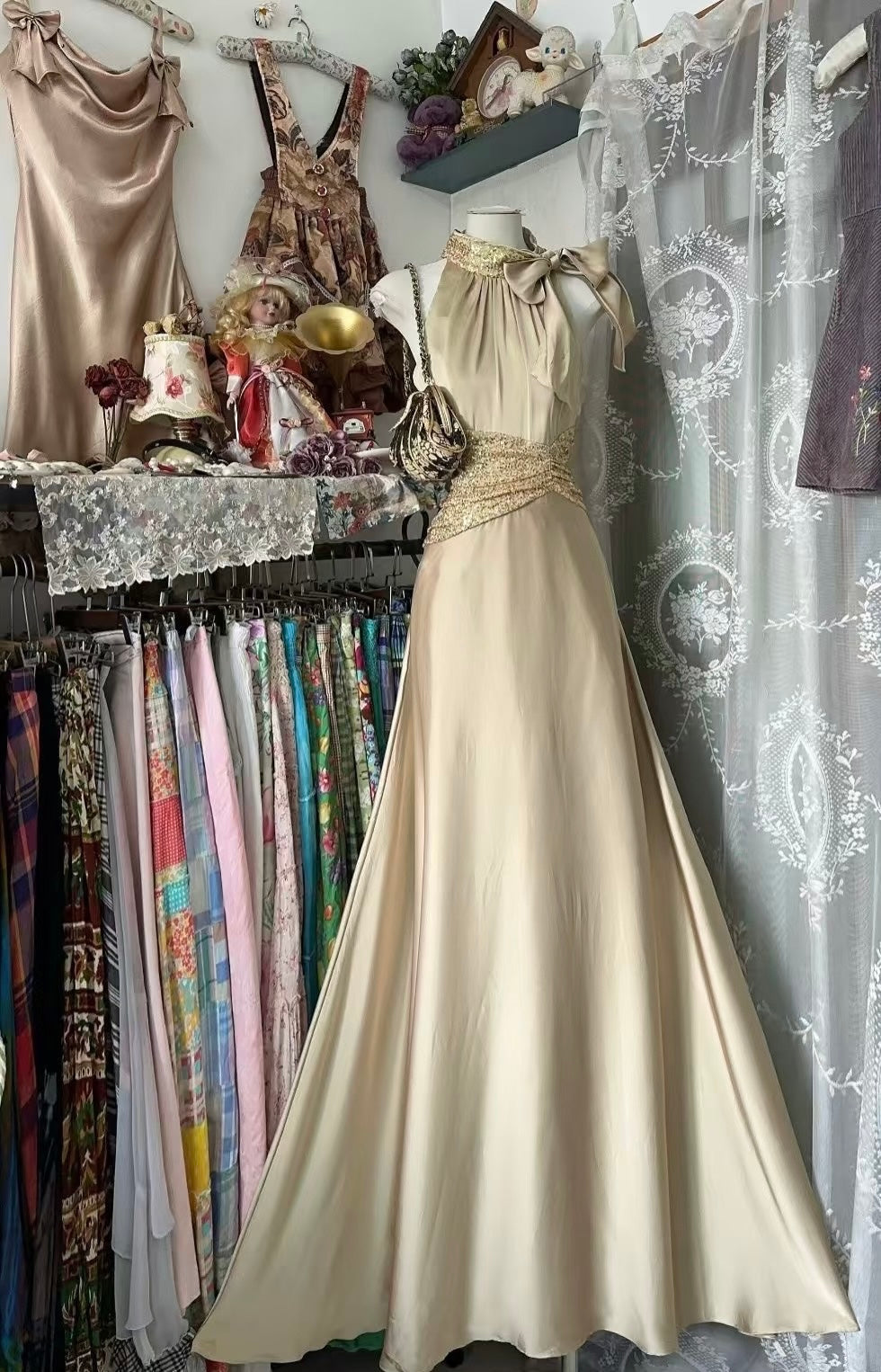 Halter Satin Long Prom Dress Elegant Evening Dress