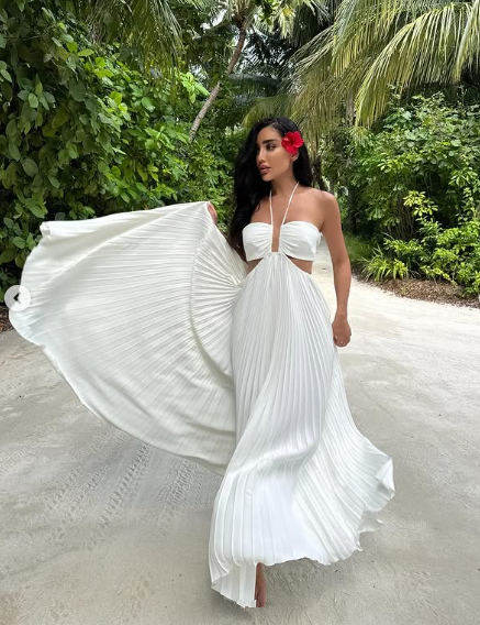 Sexy White A Line Pleated Party Dress Evening Gown