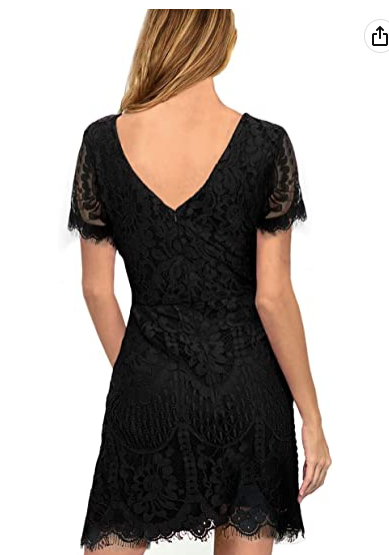 Women's Elegant Round Neck V-Back Wedding Guest Floral Lace Cocktail Party A-Line Dress Black Party Dress - View 2 | FashionDia