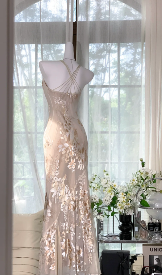 Pretty Spaghetti Straps Chiffon Print Floral Mermaid Long Party Dress Evening Gown - View 4 | FashionDia