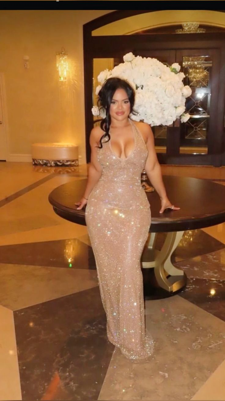 Shiny Halter V-Neck Champagne Sequin Mermaid Party Dress Formal Birthday Prom Gown - FashionDia