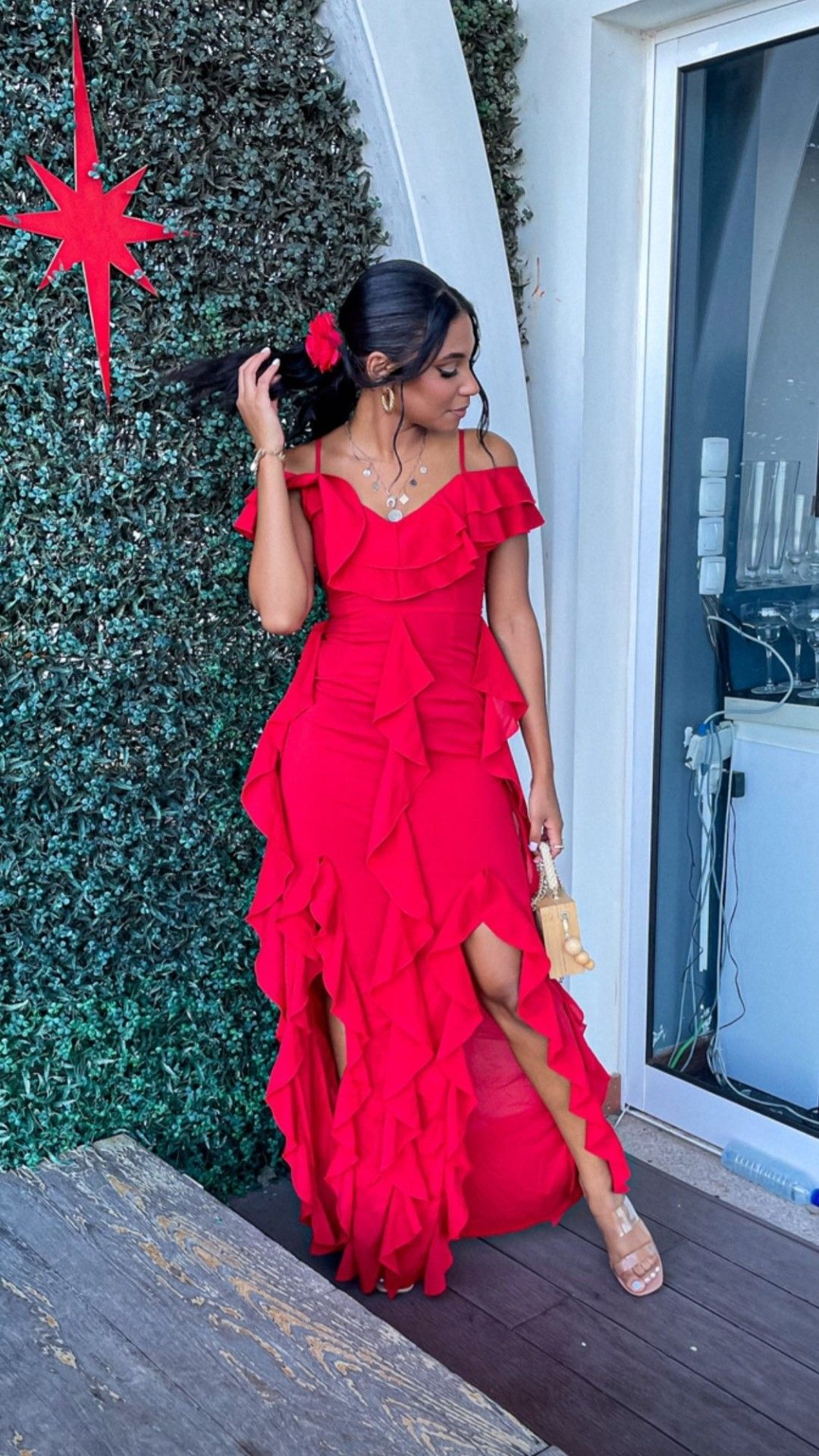 Chic Red Sheath Ruffle Prom Dress,Red Evening Dress - FashionDia