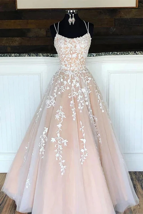 A-Line Floor-Length Lace Yellow Tulle Long Prom Dress, Yellow Lace Formal Dress, Yellow Evening Dress - View 6 | FashionDia