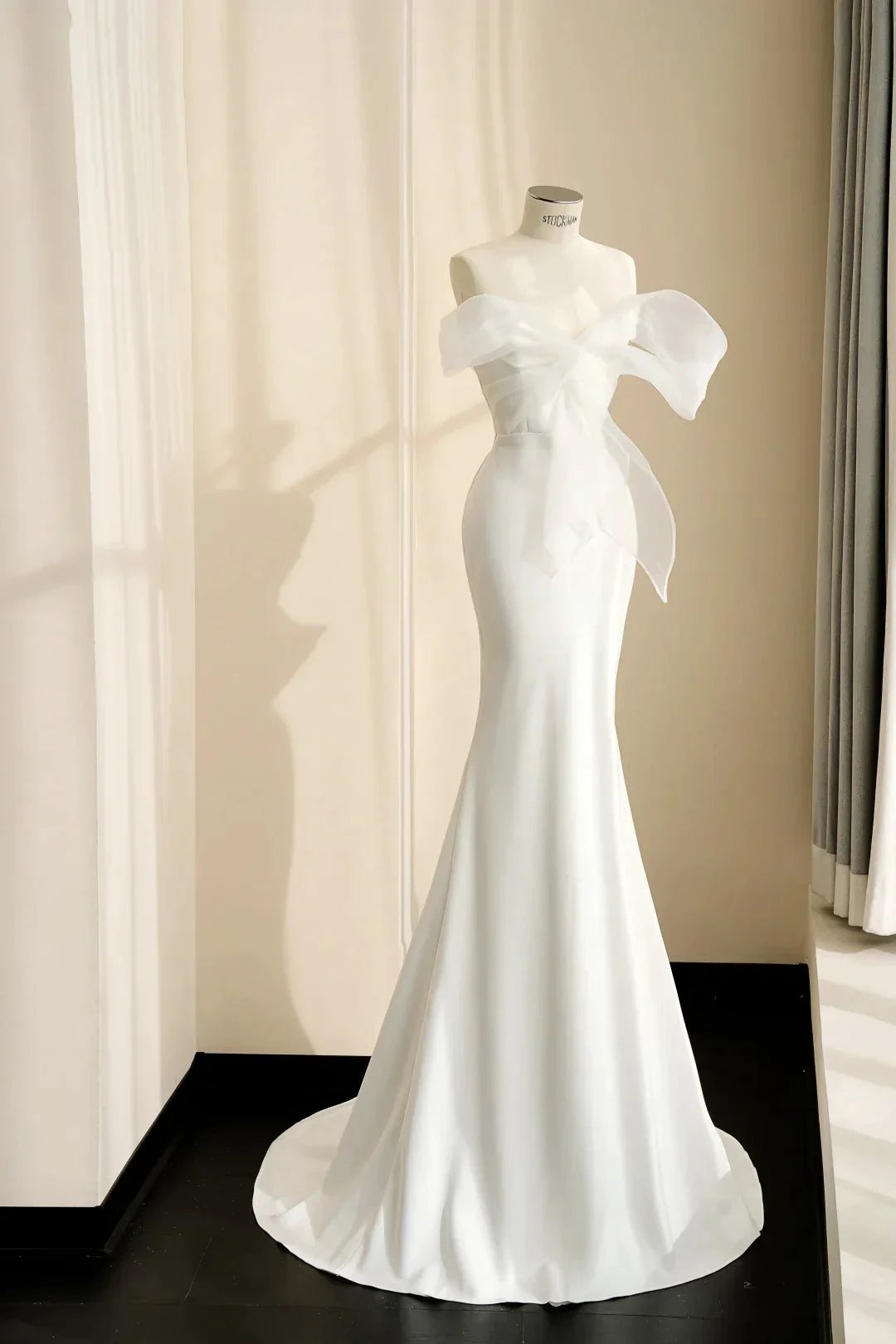 Pretty White Strapless Satin Organza Bow Mermaid Evening Dress,Formal Prom Dress Wedding Dress Y8679 by simplepromdress
