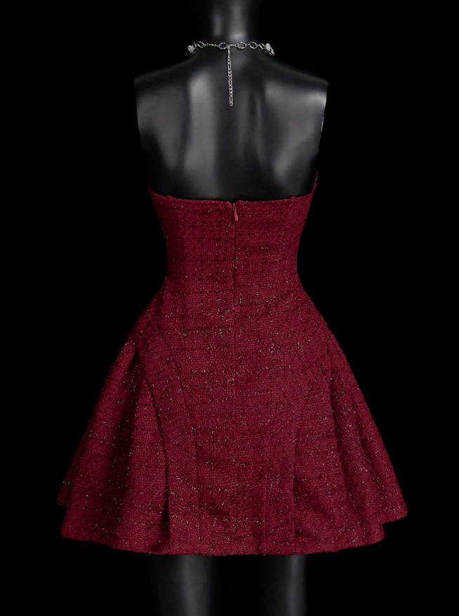 Unique Burgundy Sweetheart Neck A-Line Short Birthday Dress Vacation Dress - View 7 | FashionDia