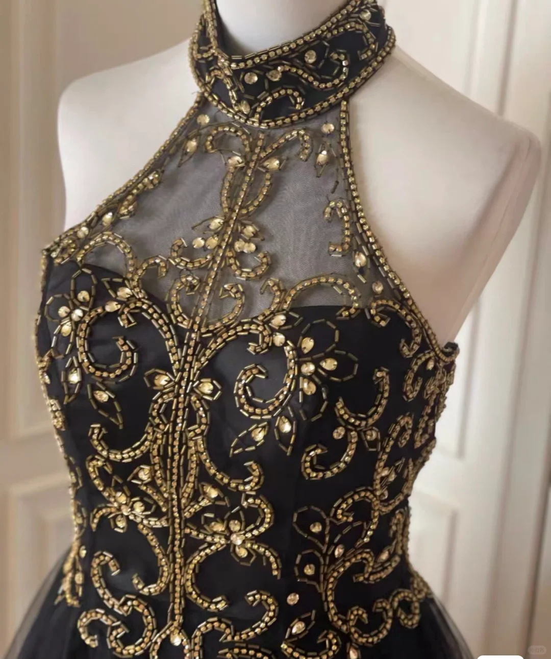 Stylish Halter Tulle Beaded A-Line Homecoming Dress Black Sleeveless Birthday Dress Cocktail Dress - View 4 | FashionDia