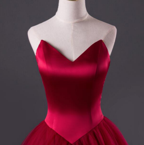 Burgundy Sweetheart Corest Long Prom Dress Lace-up Back Elegant Evening Dress - FashionDia