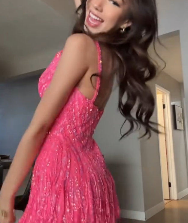Gorgeous Spaghetti Straps Sequin Tassel Mini Birthday Party Dress Pink Homecoming Dress - View 4 | FashionDia
