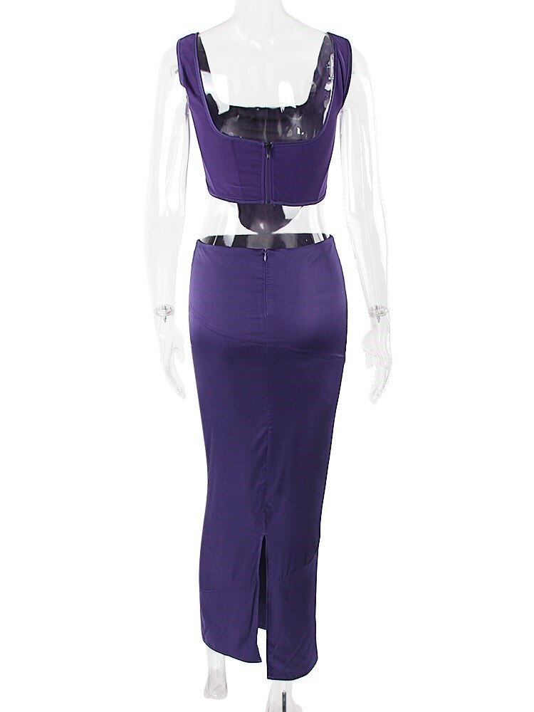 Dark Purple Floor-Length Prom Dress Simple Straps Evening Dress - View 7 | FashionDia