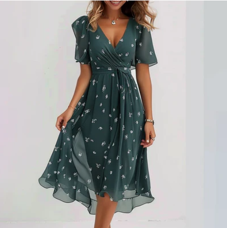 Yazmin Elevated Bloom Wrap Midi Dress Women's Summer with V Neck Designer Edit