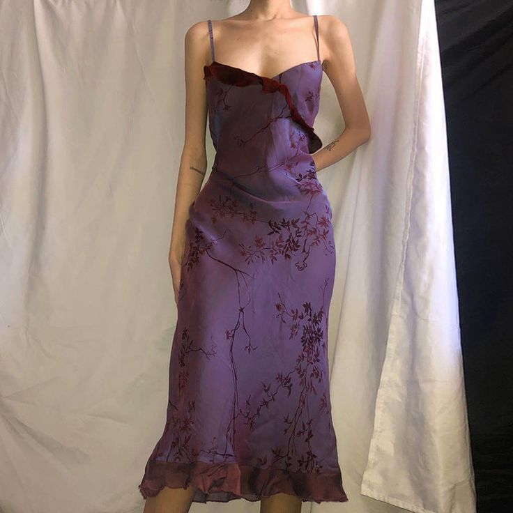 Purple Vintage Print Prom Dress Straps Party Evening Gown