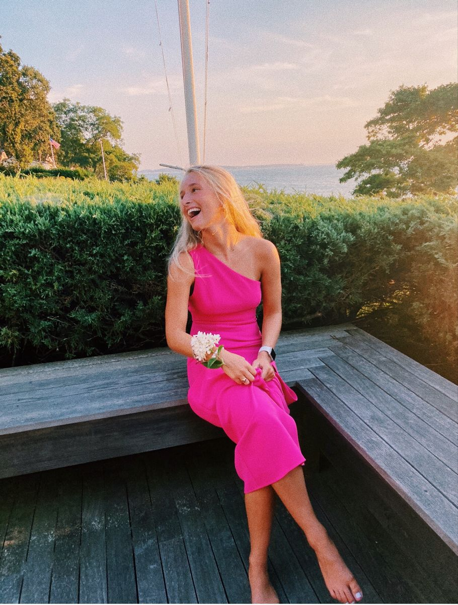 Classy One Shoulder Hot Pink Prom Dress Chic Evening Dress Y6134 - View 2 | VelvetHem