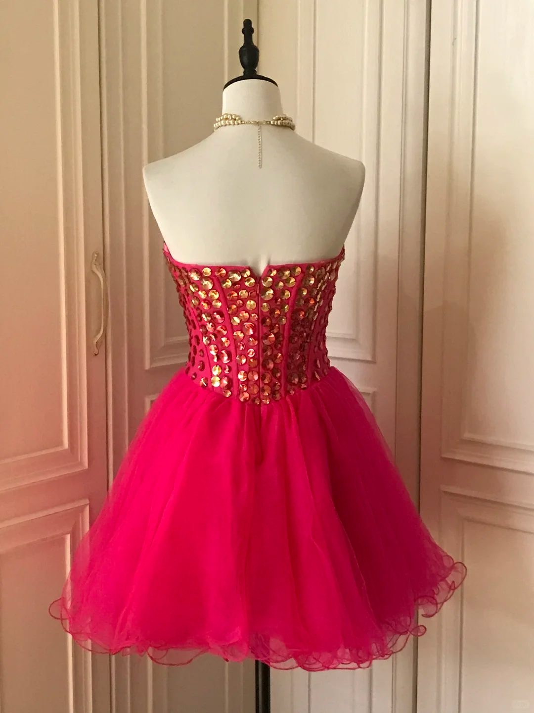 Gorgeous Strapless Red Chiffon Beaded A Line Birthday Outfits Homecoming Dress