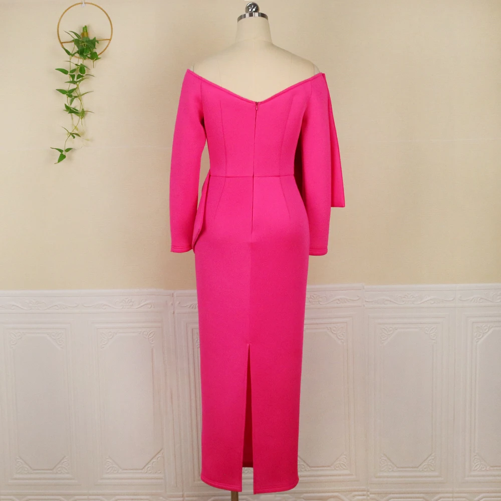 Women's Elegant V-Neck Off-the-Shoulder Long Dress Big Knot Slim Evening Dresses Boutique Occasion Dresses - View 6 | FashionDia