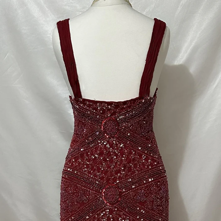 Gorgeous Red V NecK Tulle Sequin Beaded Mermaid Long Evening Dress Formal Birthday Party Dress