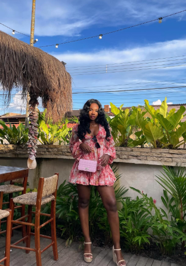 Beautiful Pink Chiffon Printed Floral A-Line Short Party Dress Formal Birthday Dress Homecoming Dress - View 3 | FashionDia