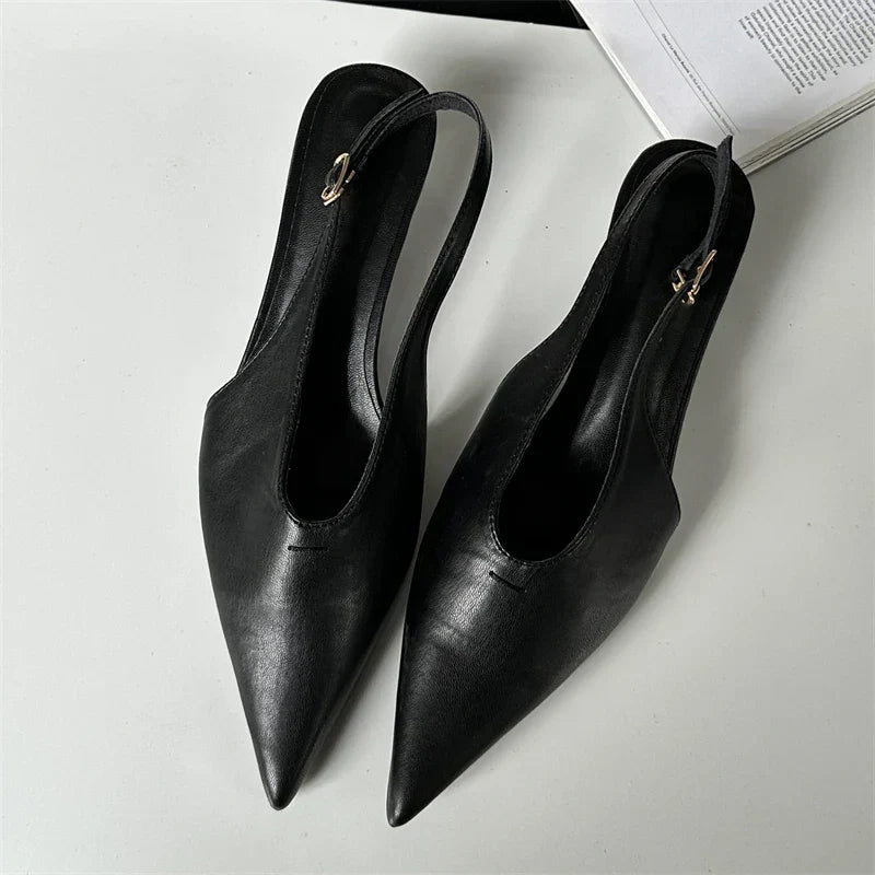Designer Pointed Toe Buckle Strap Women Thin Elegant Banquet Dress Mule Ladies Shoes Low Heel Pumps