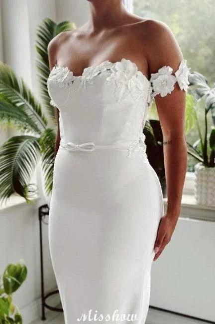 Eleagnt Long White Mermaid Off-the-shoulder Lace Wedding Dress with Train (ZD15575)