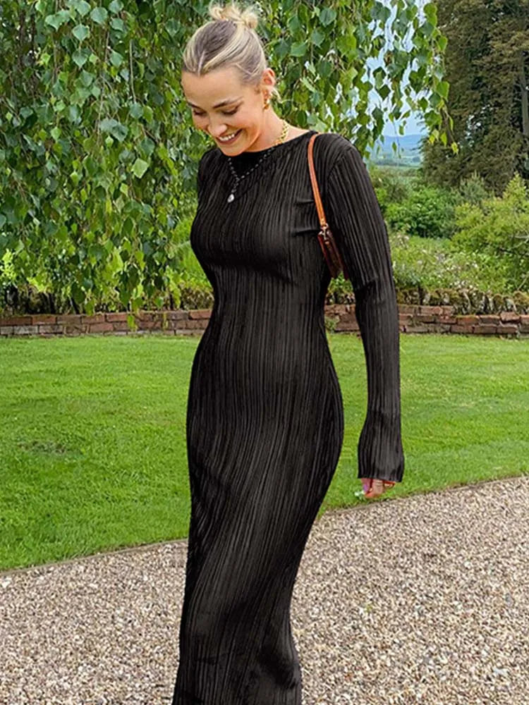 Flare Sleeve O-neck Bodycon Midi Dress - View 5 | VelvetHem