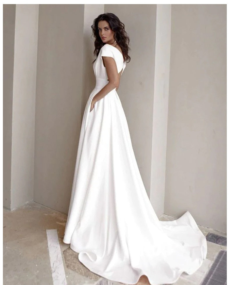 Elegant Casual Women's Dresses Vneck Side Slit Backless White Long Skirt Wedding