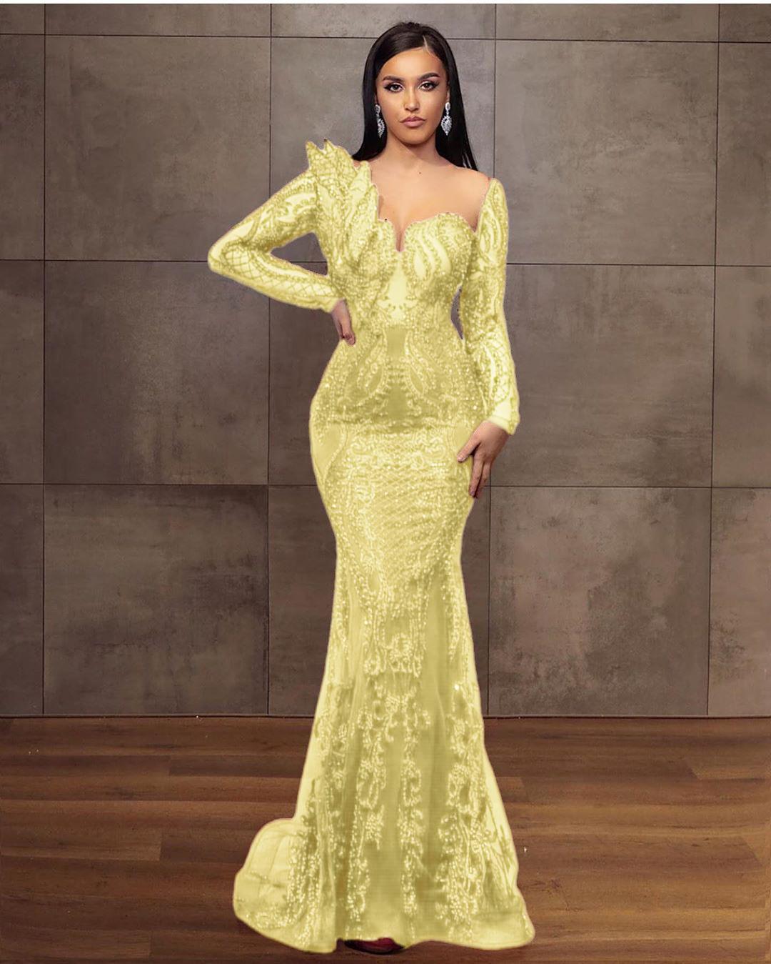 Elegant Long Sleeves Tulle Red Lace Appliques Mermaid Evening Dresses