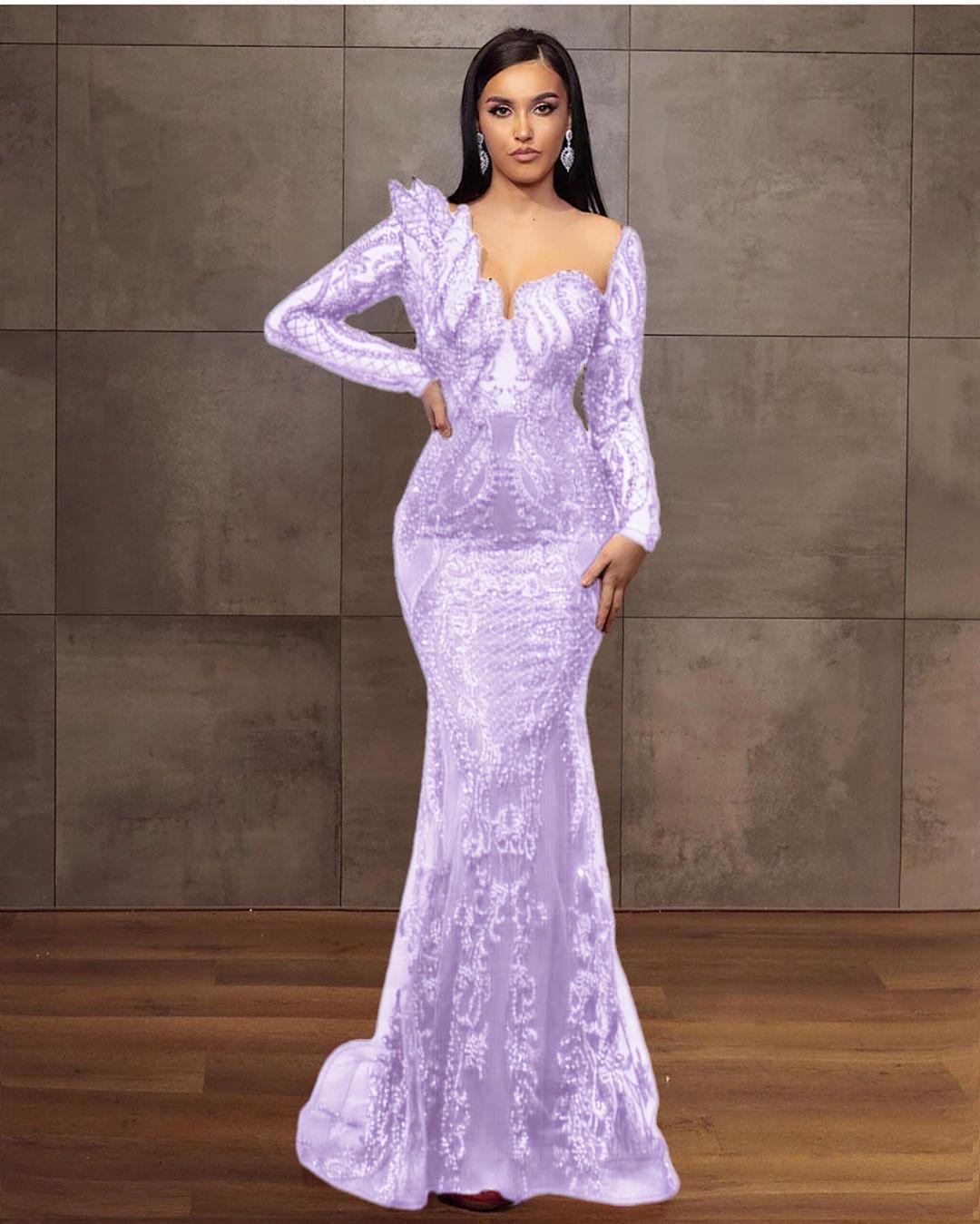 Elegant Long Sleeves Tulle Red Lace Appliques Mermaid Evening Dresses