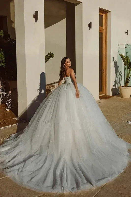 Elegant Saudi Arabia Shiny Wedding Dress Ball Gowns Glitter Tulle Sweetheart Bride Dresses Robe De Mariee Wedding Gowns 2023 (ZD14014)