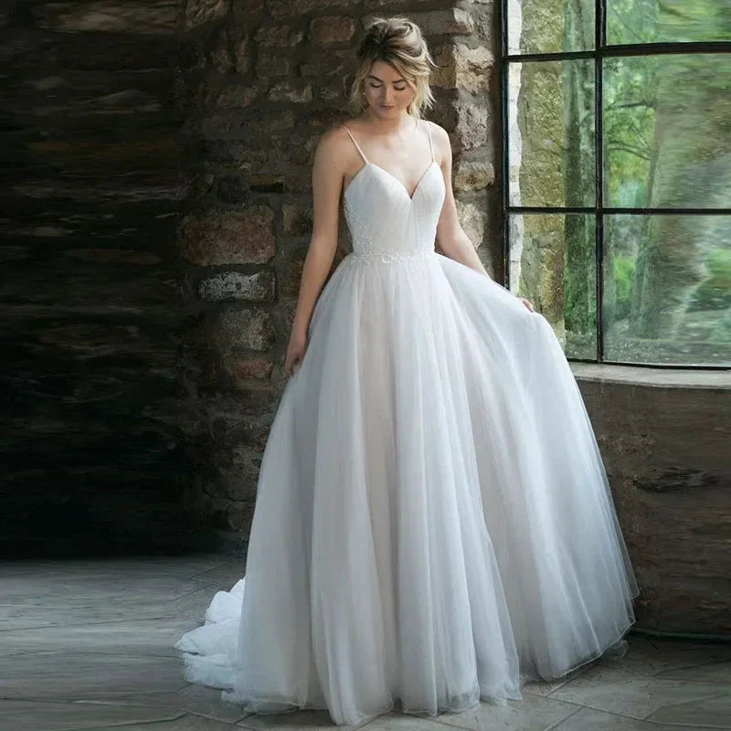 Elegant Spaghetti Straps Backless Pleat Sweetheart Sexy Wedding Dress Robe De Mariee Sofuge Boho Dubai Arabic Abiti Da Sposa by payinti
