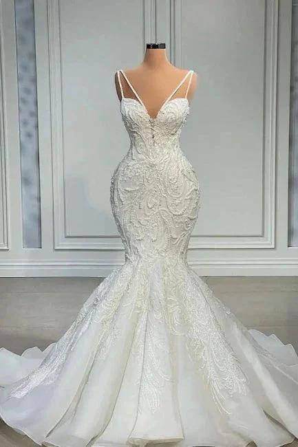 Elegant Strapless Sleeveless Mermaid Satin Floor-Length Wedding Dresses with Lace (ZD16407) - View 2 | VelvetHem