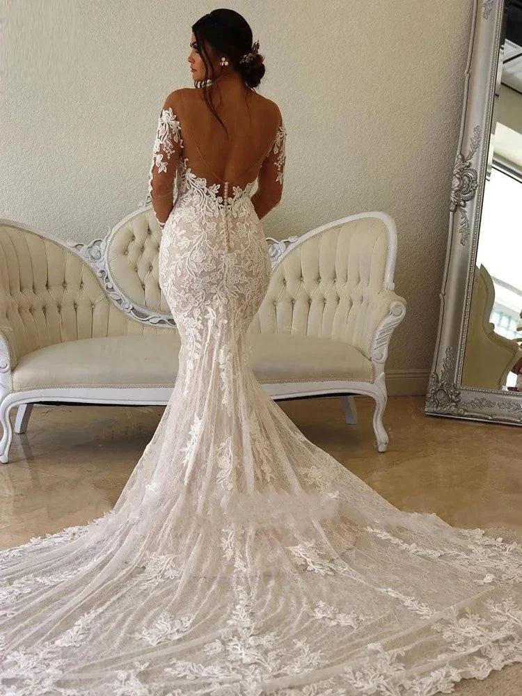 Elegant Wedding Dresses For Women Sweetheart Long Sleeves Bridal Gowns Lace Appliques Backless Robes Vestidos De Novia 2023 (ZD13328)