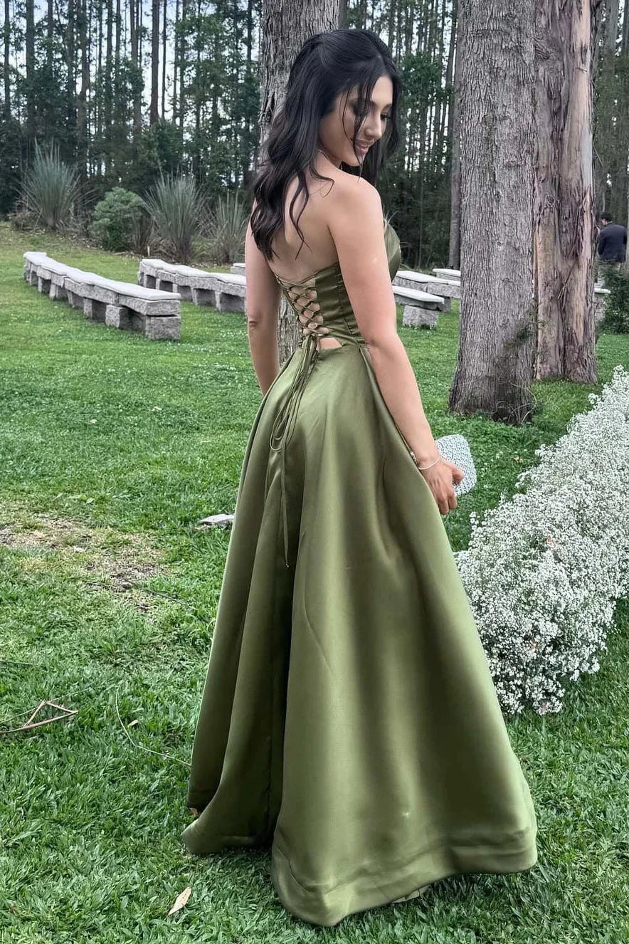 Elegant A Line Strapless Mint Green Long Prom Dress with Criss Cross Back
