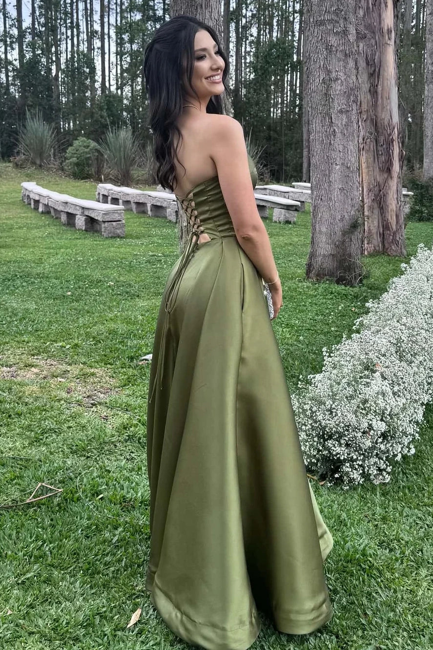 Elegant A Line Strapless Mint Green Long Prom Dress with Criss Cross Back