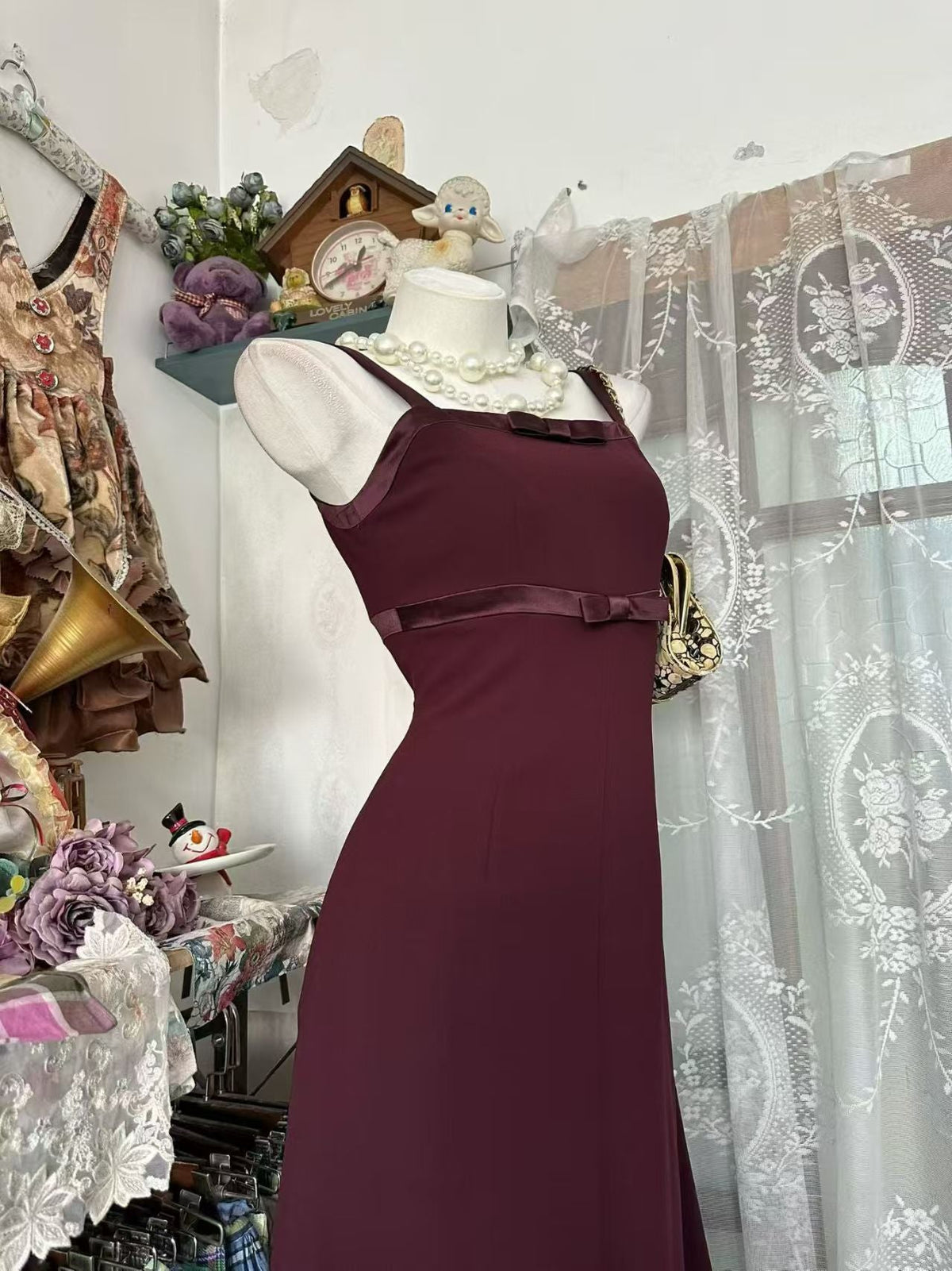Elegant Burgundy Chiffon Formal Prom Dress Retro Evening Dress