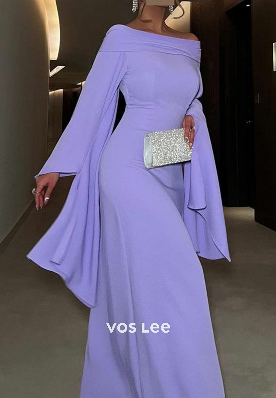 Column Floor-Length Off the Shoulder Long Sleeves Formal Evening Dresses