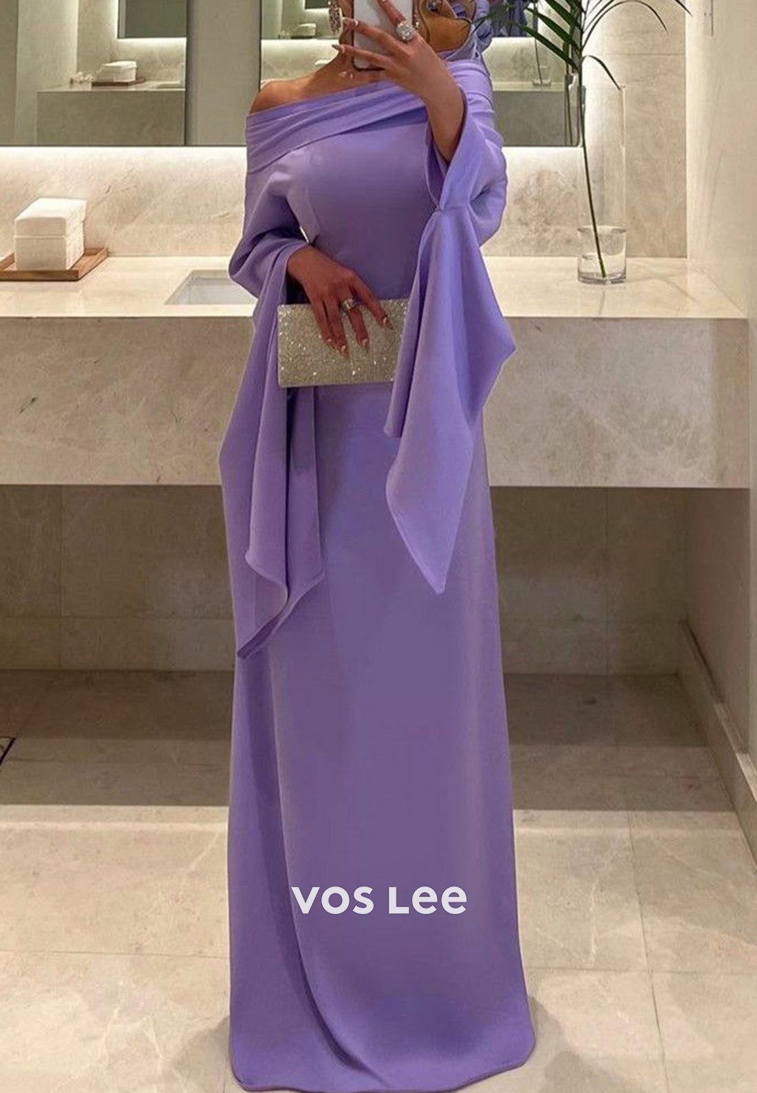 Column Floor-Length Off the Shoulder Long Sleeves Formal Evening Dresses