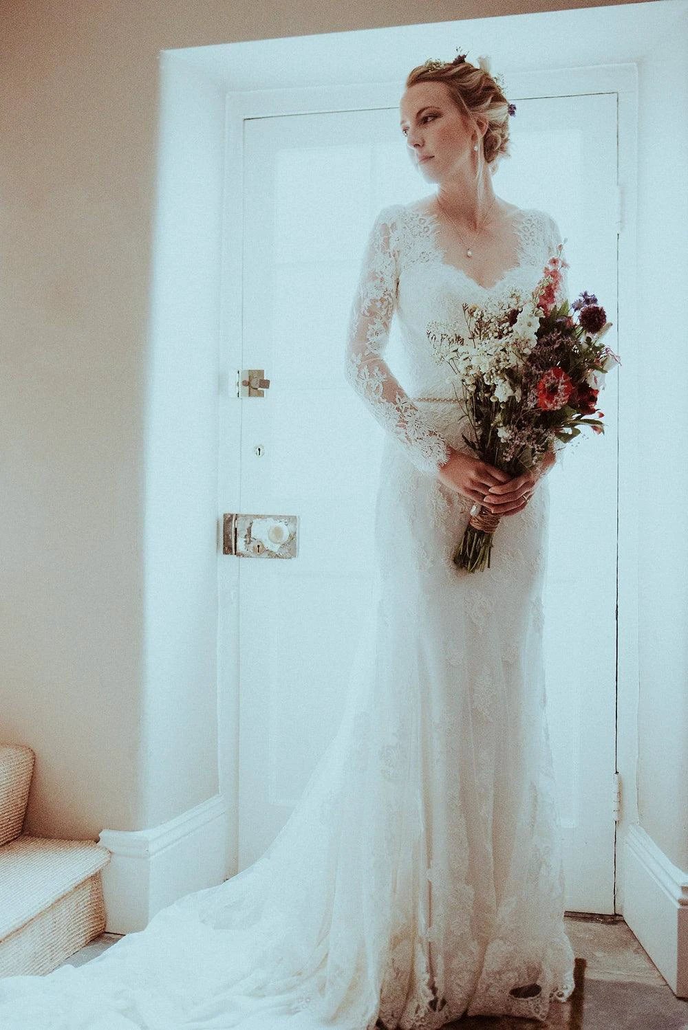 Elegant Long Sleeves V-back Lace Long Sleeves Wedding Dress WD600 by pgmdress