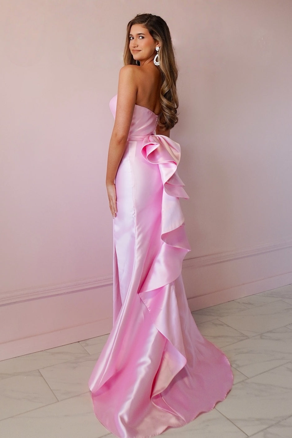 Elegant Mermaid Strapless Pink Long Prom Dress with Split Front