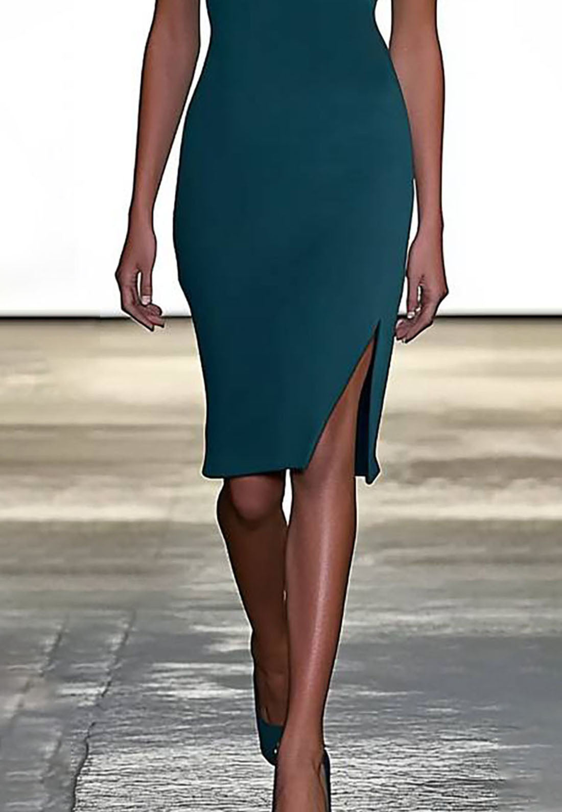 Elegant Party Cocktail Dark Green Sleeveless Floral Midi Dress