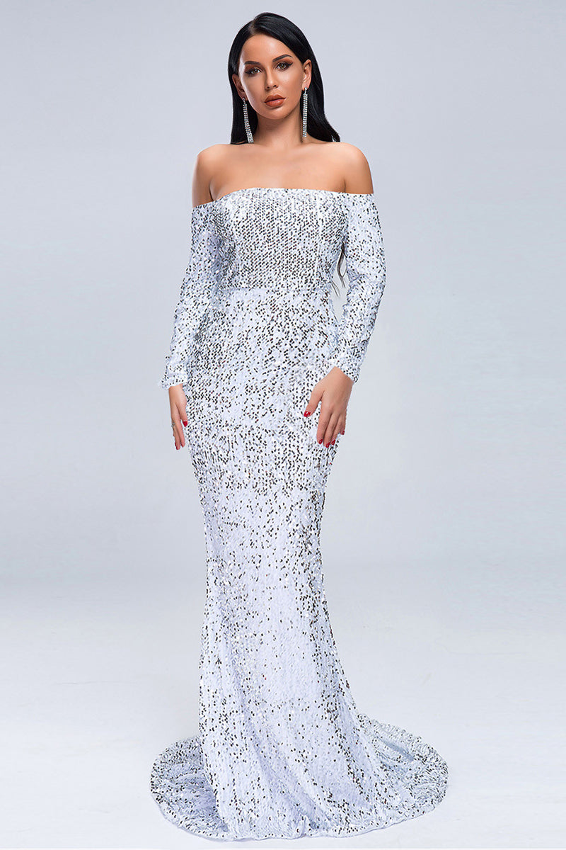 Elegant Royal Blue Sequins Prom Evening Dress - Fashionpara