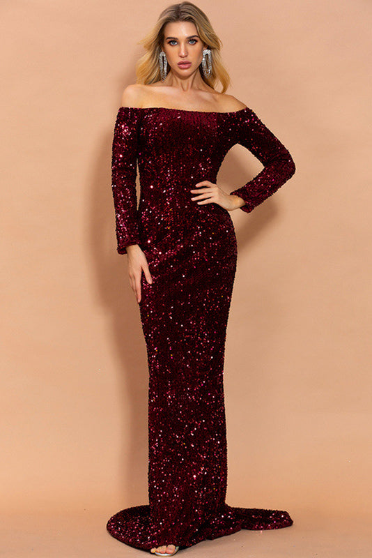 Elegant Royal Blue Sequins Prom Evening Dress - Fashionpara