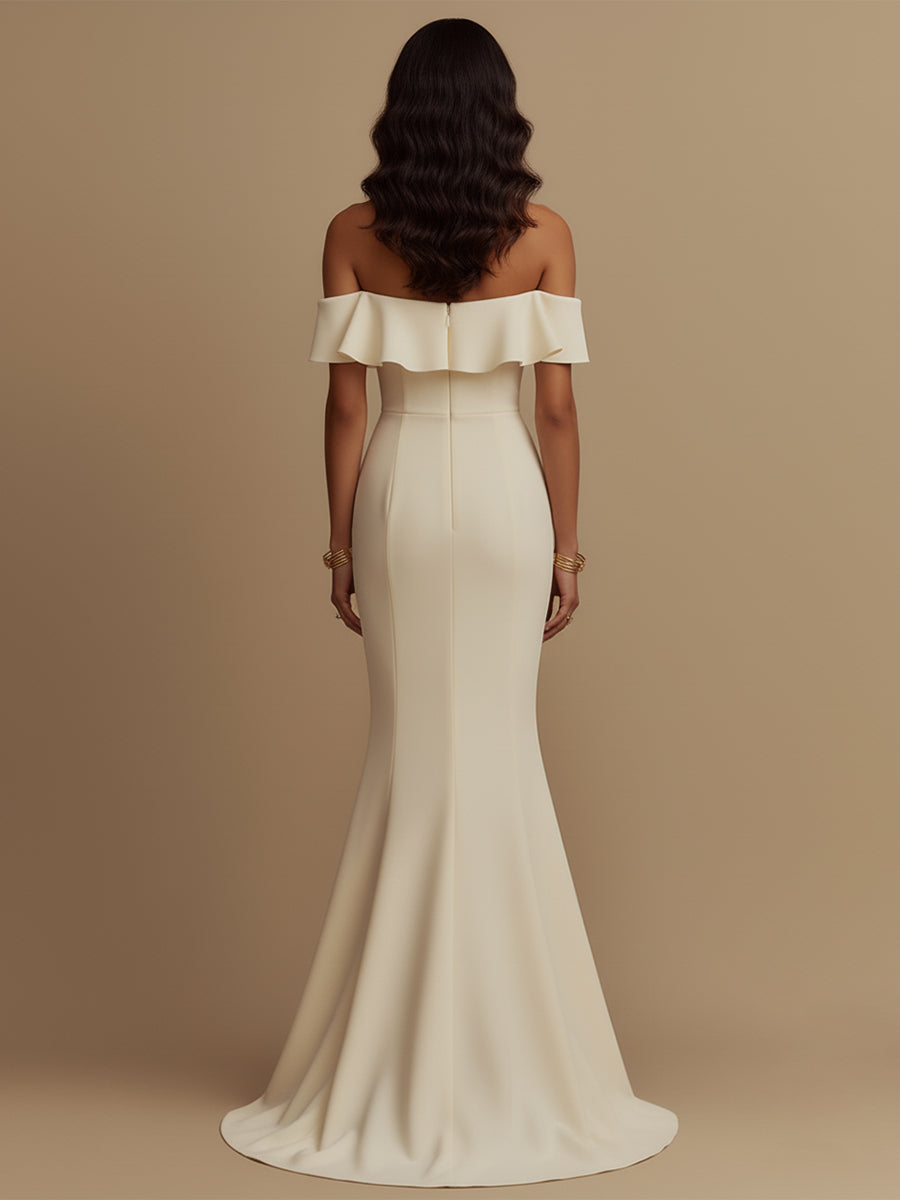 Elegant Ruffled Off-the-Shoulder Fit-and-Flare Formal Gown
