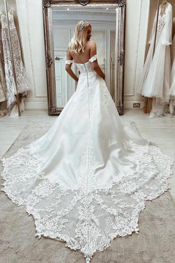 Elegant Satin Off-the-shoulder A-line Wedding Dresses With Appliques (ZD16230)