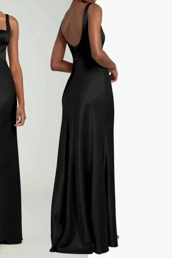 Elegant Square Neck Long Black Bridesmaid Dress (ZD12838)