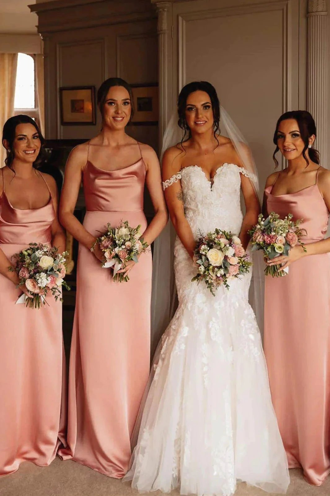 Elegant Straps Pink Floor Lenght Long Bridesmaid Dress (ZD13281)