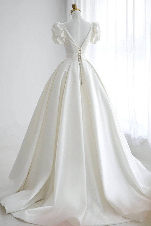 Elegant White A-Line Wedding Dress Ball Gown - Fashionpara